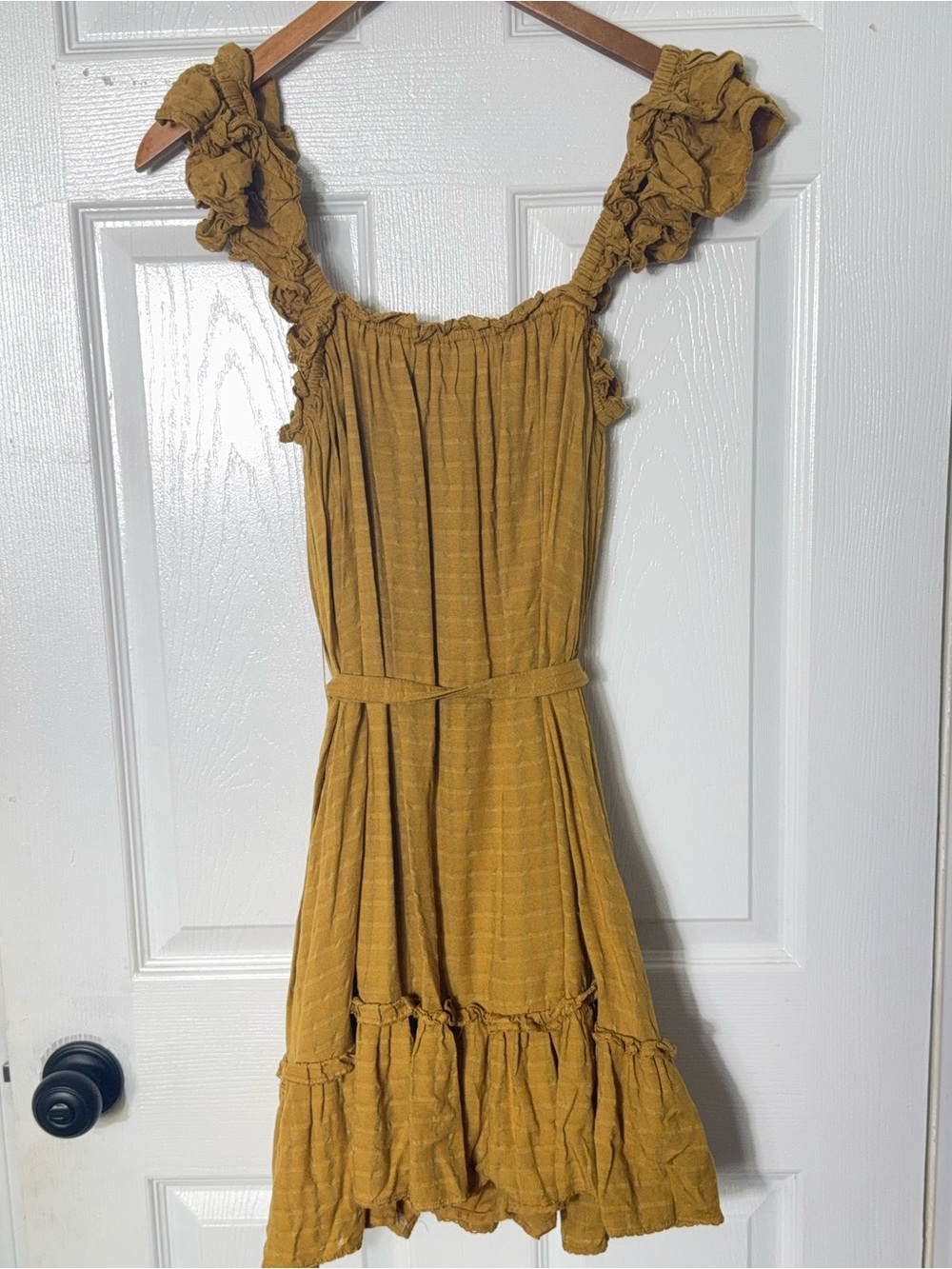 Cleobella A-Line Dress Mustard Ruffle Strap Square Neck Mini Dress S - Picture 5 of 10